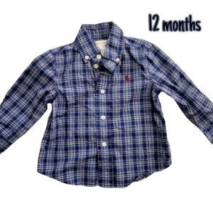 Ralph Lauren Baby Boy Long Sleeve Blue Plaid Button-Down shirt size 12 months